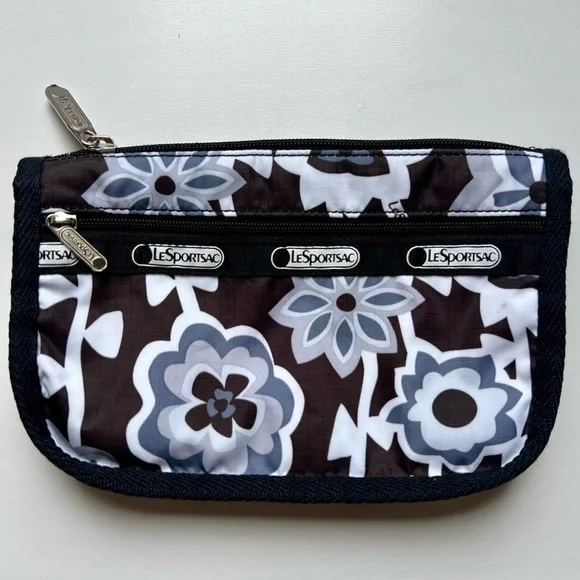 leSportsac Cosmetic Bag Hawaii Zippered Pouch Floral Black White Gray - Picture 17 of 17
